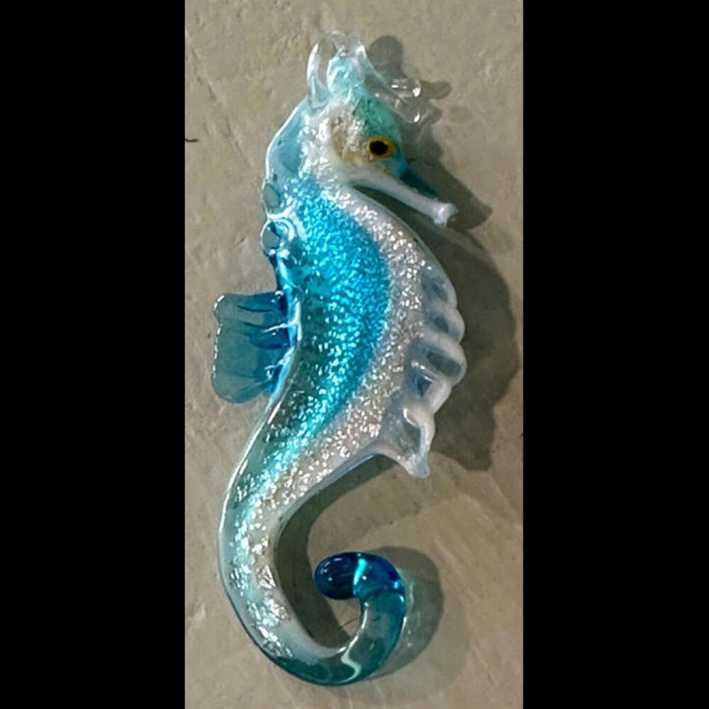 Murano Blue Blown Glass Seahorse Pendant